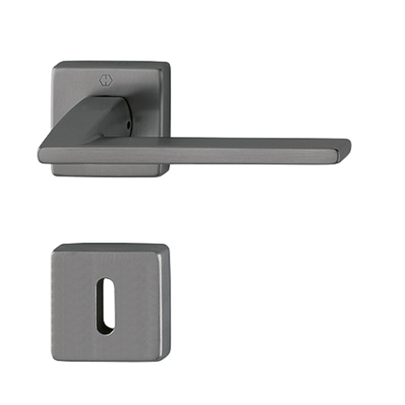 Maniglia Bergamo Hoppe per porta, rosetta e bocchetta quadra foro Patent, Ottone finitura Antracite Satinato Resista F97-1-R
