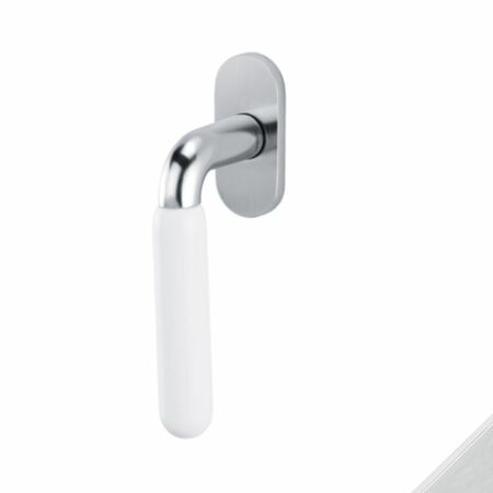 Maniglia martellina Dk Alba Olivari per serramento, lunghezza quadro 7x42 mm, Ottone finitura Cromato Lucido e Porcellana Bianca