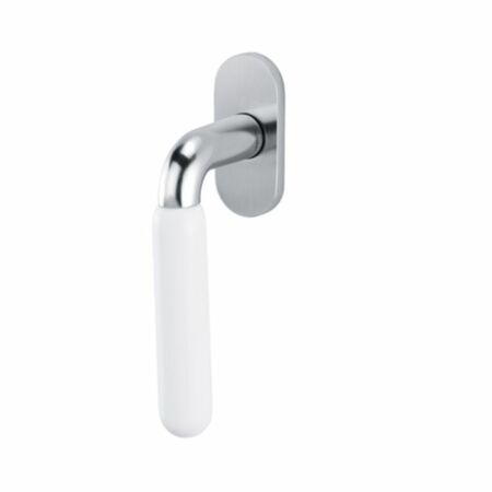 Maniglia martellina Dk Alba Olivari per serramento, lunghezza quadro 7x42 mm, Ottone finitura Cromato Satinato e Porcellana Bianca