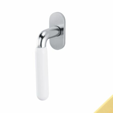 Maniglia martellina Dk Alba Olivari per serramento, lunghezza quadro 7x42 mm, Ottone finitura SuperOro Satinato e Porcellana Bianca