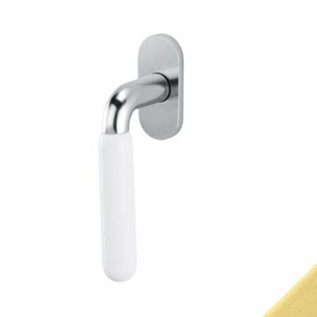 Maniglia martellina Dk Alba Olivari per serramento, lunghezza quadro 7x42 mm, Ottone finitura SuperOro Lucido e Porcellana Bianca