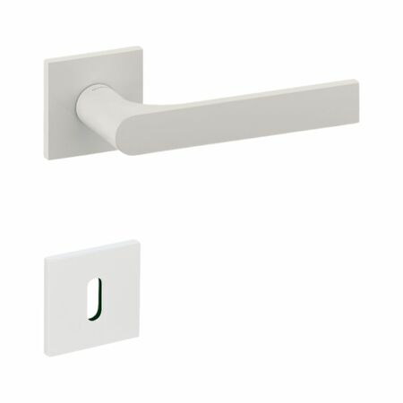 Maniglia Gloria Q Olivari per porta, rosetta e bocchetta bassa quadra 51x51X5 mm, foro Patent, Ottone finitura Bianco Opaco