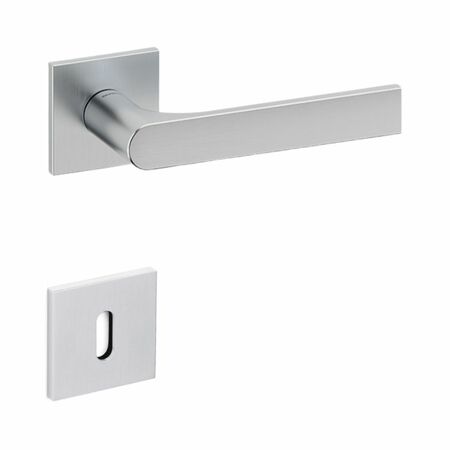 Maniglia Gloria Q Olivari per porta, rosetta e bocchetta bassa quadra 51x51X5 mm, foro Patent, Ottone finitura Cromato Satinato