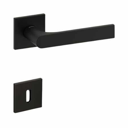 Maniglia Gloria Q Olivari per porta, rosetta e bocchetta bassa quadra 51x51X5 mm, foro Patent, Ottone finitura Nero Opaco