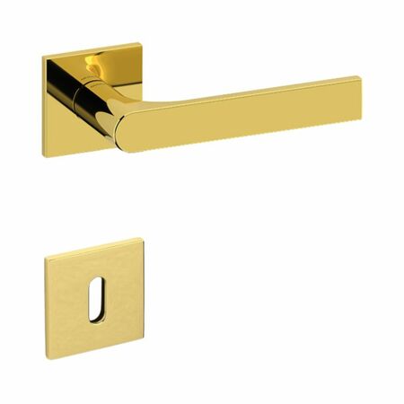 Maniglia Gloria Q Olivari per porta, rosetta e bocchetta bassa quadra 51x51X5 mm, foro Patent, Ottone finitura SuperOro Lucido