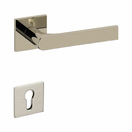 Maniglia Gloria Q Olivari per porta, rosetta e bocchetta bassa quadra 51x51x5 mm, foro Yale, Ottone finitura SuperNichel Lucido