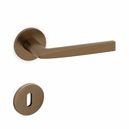 Maniglia Flute Olivari per porta, rosetta e bocchetta bassa tonda 51x5 mm, foro Patent, Ottone finitura SuperBronzo Satinato
