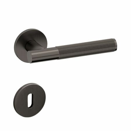Maniglia Hybrid Olivari per porta, rosetta e bocchetta bassa tonda 51x5 mm, foro Patent, Ottone finitura SuperAntracite Satinato