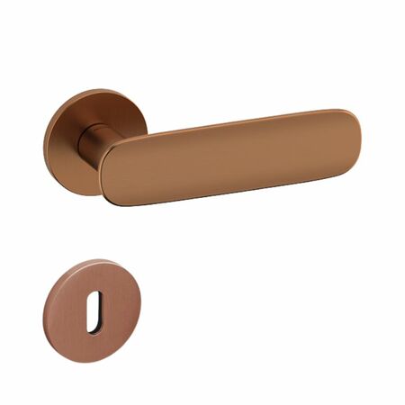Maniglia Conca L Olivari per porta, rosetta e bocchetta bassa tonda 51x5 mm, foro Patent, Ottone finitura SuperRame Satinato