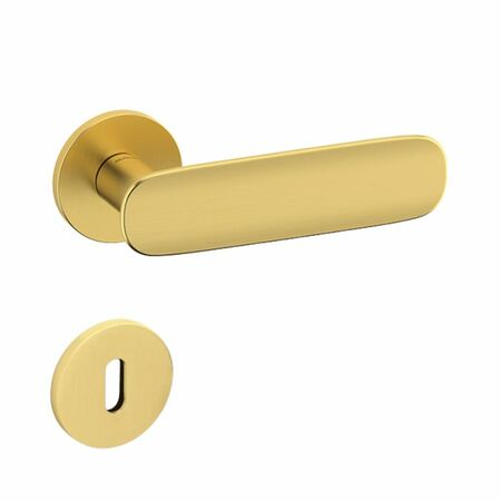 Maniglia Conca L Olivari per porta, rosetta e bocchetta bassa tonda 51x5 mm, foro Patent, Ottone finitura SuperOro Satinato
