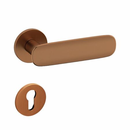 Maniglia Conca L Olivari per porta, rosetta e bocchetta bassa tonda 51x5 mm, foro Yale, Ottone finitura SuperRame Satinato