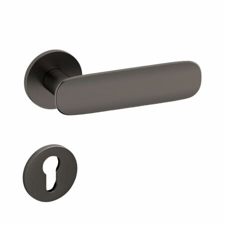 Maniglia Conca L Olivari per porta, rosetta e bocchetta bassa tonda 51x5 mm, foro Yale, Ottone finitura SuperAntracite Satinato