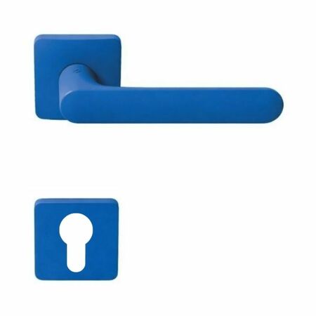 Maniglia One Q Mood Colombo Design CC21RY per porta, rosetta e bocchetta quadra 52x10 mm foro Yale, Cromall finitura Capri Blue