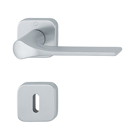 Maniglia Firenze Hoppe per porta, rosetta e bocchetta quadra foro Patent, Ottone finitura Cromo Satinato Resista F41-R