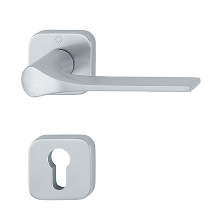 Maniglia Firenze Hoppe per porta, rosetta e bocchetta quadra foro Yale, Ottone finitura Cromo Satinato Resista F41-R