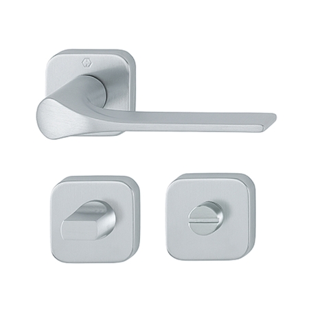 Maniglia Firenze Hoppe per porta, rosetta quadra 49x9 mm con nottolino Wc, Ottone finitura Cromo Satinato Resista F41-R