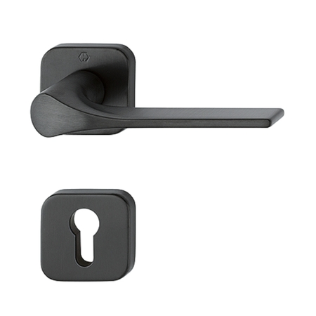 Maniglia Firenze Hoppe per porta, rosetta e bocchetta quadra foro Yale, Ottone finitura Nero Satinato Resista F96-1-R