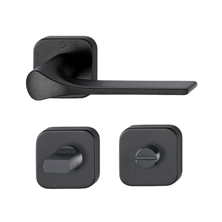Maniglia Firenze Hoppe per porta, rosetta quadra 49x9 mm con nottolino Wc, Ottone finitura Nero Satinato Resista F96-1-R