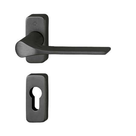 Maniglia Firenze Hoppe per porta a profilo spessore 42-54 mm, rosetta e bocchetta rettangolare foro Yale, quadro 8 mm, Ottone finitura Nero Satinato Resista F96-1-R