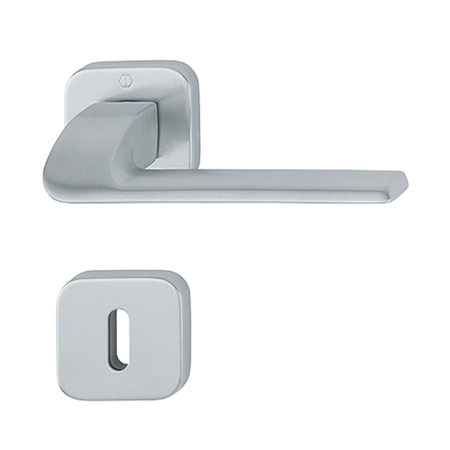 Maniglia Venezia Hoppe per porta, rosetta e bocchetta quadra foro Patent, Ottone finitura Cromo Satinato Resista F41-R