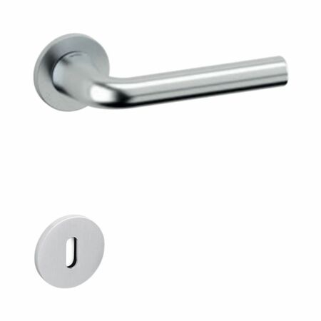 Maniglia Basel Olivari per porta, rosetta e bocchetta bassa tonda 51x5 mm, foro Patent, Ottone finitura Cromo Satinato