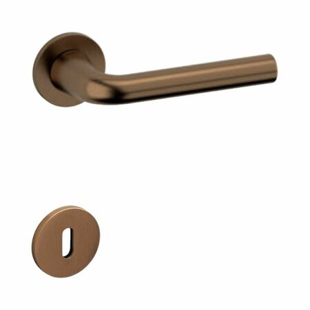 Maniglia Basel Olivari per porta, rosetta e bocchetta bassa tonda 51x5 mm, foro Patent, Ottone finitura SuperBronzo Satinato