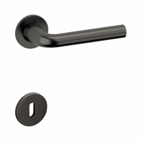 Maniglia Basel Olivari per porta, rosetta e bocchetta bassa tonda 51x5 mm, foro Patent, Ottone finitura SuperAntracite Satinato