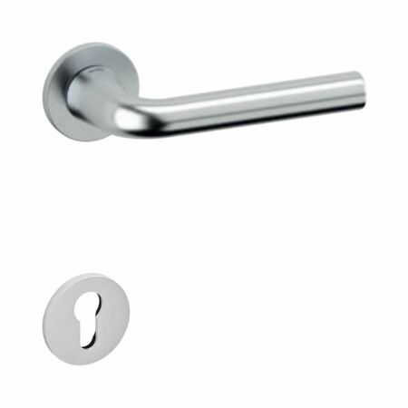 Maniglia Basel Olivari per porta, rosetta e bocchetta bassa tonda 51x5 mm, foro Yale, Ottone finitura Cromo Satinato