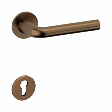 Maniglia Basel Olivari per porta, rosetta e bocchetta bassa tonda 51x5 mm, foro Yale, Ottone finitura SuperBronzo Satinato
