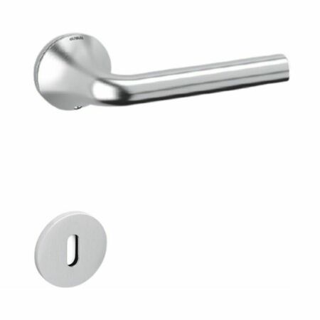 Maniglia Basel L Olivari per porta, rosetta e bocchetta bassa tonda 51x5 mm, foro Patent, Ottone finitura Cromo Satinato