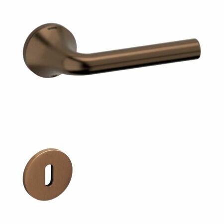 Maniglia Basel L Olivari per porta, rosetta e bocchetta bassa tonda 51x5 mm, foro Patent, Ottone finitura SuperBronzo Satinato