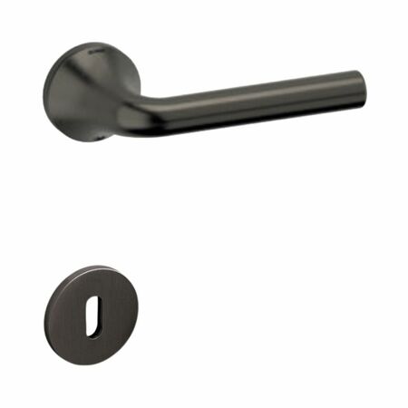 Maniglia Basel L Olivari per porta, rosetta e bocchetta bassa tonda 51x5 mm, foro Patent, Ottone finitura SuperAntracite Satinato
