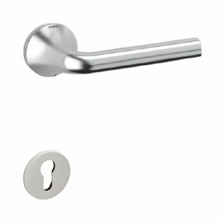 Maniglia Basel L Olivari per porta, rosetta e bocchetta bassa tonda 51x5 mm, foro Yale, Ottone finitura Cromo Satinato
