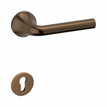 Maniglia Basel L Olivari per porta, rosetta e bocchetta bassa tonda 51x5 mm, foro Yale, Ottone finitura SuperBronzo Satinato