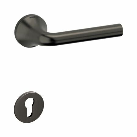 Maniglia Basel L Olivari per porta, rosetta e bocchetta bassa tonda 51x5 mm, foro Yale, Ottone finitura SuperAntracite Satinato