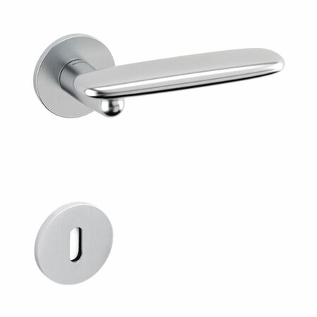 Maniglia Dolmen Olivari per porta, rosetta e bocchetta bassa tonda 51x5 mm, foro Patent, Ottone finitura Cromato Satinato