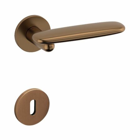 Maniglia Dolmen Olivari per porta, rosetta e bocchetta bassa tonda 51x5 mm, foro Patent, Ottone finitura SuperBronzo Satinato