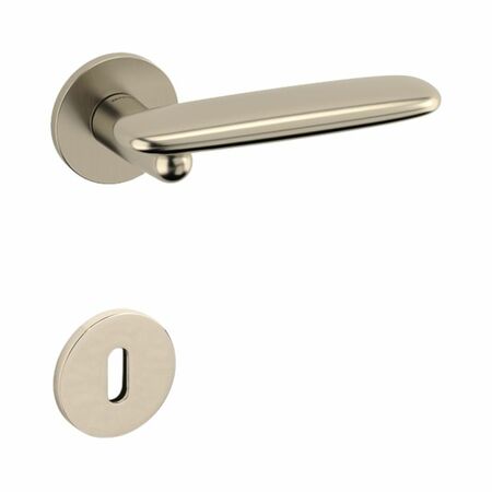 Maniglia Dolmen Olivari per porta, rosetta e bocchetta bassa tonda 51x5 mm, foro Patent, Ottone finitura Supernichel Satinato