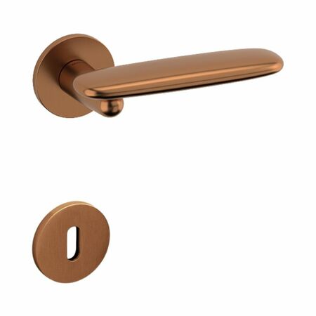 Maniglia Dolmen Olivari per porta, rosetta e bocchetta bassa tonda 51x5 mm, foro Patent, Ottone finitura SuperRame Satinato