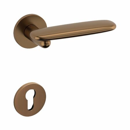 Maniglia Dolmen Olivari per porta, rosetta e bocchetta bassa tonda 51x5 mm, foro Yale, Ottone finitura SuperBronzo Satinato