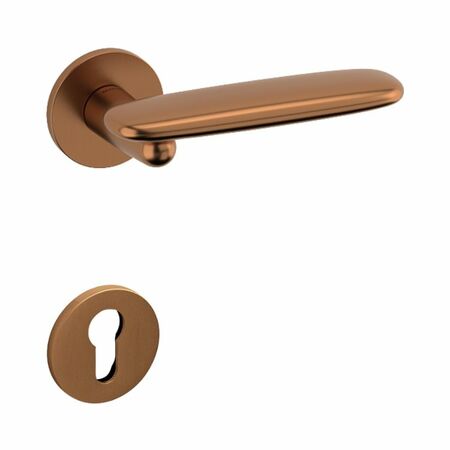 Maniglia Dolmen Olivari per porta, rosetta e bocchetta bassa tonda 51x5 mm, foro Yale, Ottone finitura SuperRame Satinato