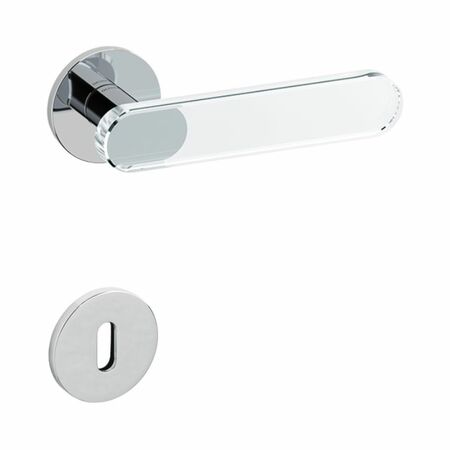Maniglia Aqua Olivari per porta, rosetta e bocchetta bassa tonda 51x5 mm, foro Patent, Ottone finitura Cromo Lucido e Vetro Trasparente