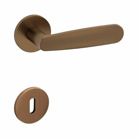 Maniglia Brera Olivari per porta, rosetta e bocchetta bassa tonda 51x5 mm, foro Patent, Ottone finitura SuperBronzo Satinato