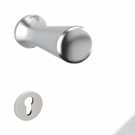 Maniglia a pomolo Basel Olivari per porta, rosetta e bocchetta bassa tonda 51x5 mm, foro Yale, Ottone finitura Cromato Satinato