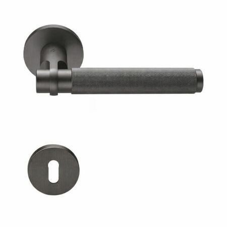 Maniglia Gryps DL11 R Colombo Design per porta, rosetta e bocchetta tonda 50x6,5 mm, foro Patent, finitura Grafite Mat