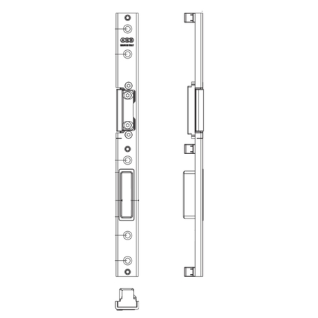 Incontro scrocco-catenaccio F81219.17.15 Agb per serratura Sicurtop, sinistro, aria 12 mm, interasse 13 mm, dimensioni 282x24 mm, materiale Acciaio
