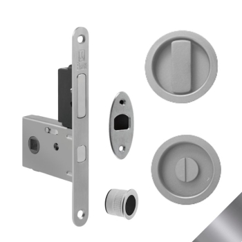 Kit tondo Ad-Point per porta scorrevole, chiavistello e bottone con trascinatore, serratura 50 mm, finitura Cromato Lucido