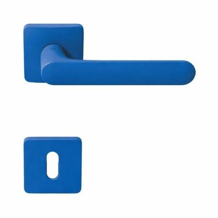 Maniglia One Q Mood Colombo Design CC21R per porta, rosetta e bocchetta quadra 52x10 mm foro Patent, Cromall finitura Capri Blue