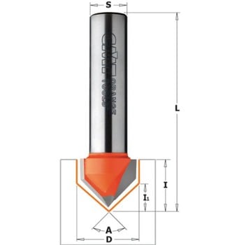 Fresa CMT per intagli a V, angolo di taglio 90°, diametro 9,5 mm