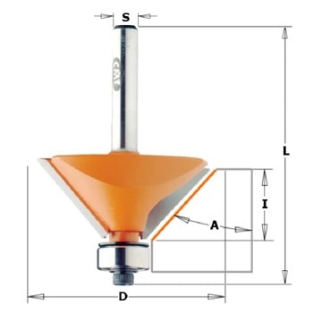 Fresa CMT per smussare, diametro 22,2 mm, altezza di taglio 10 mm, angolo di taglio 25°